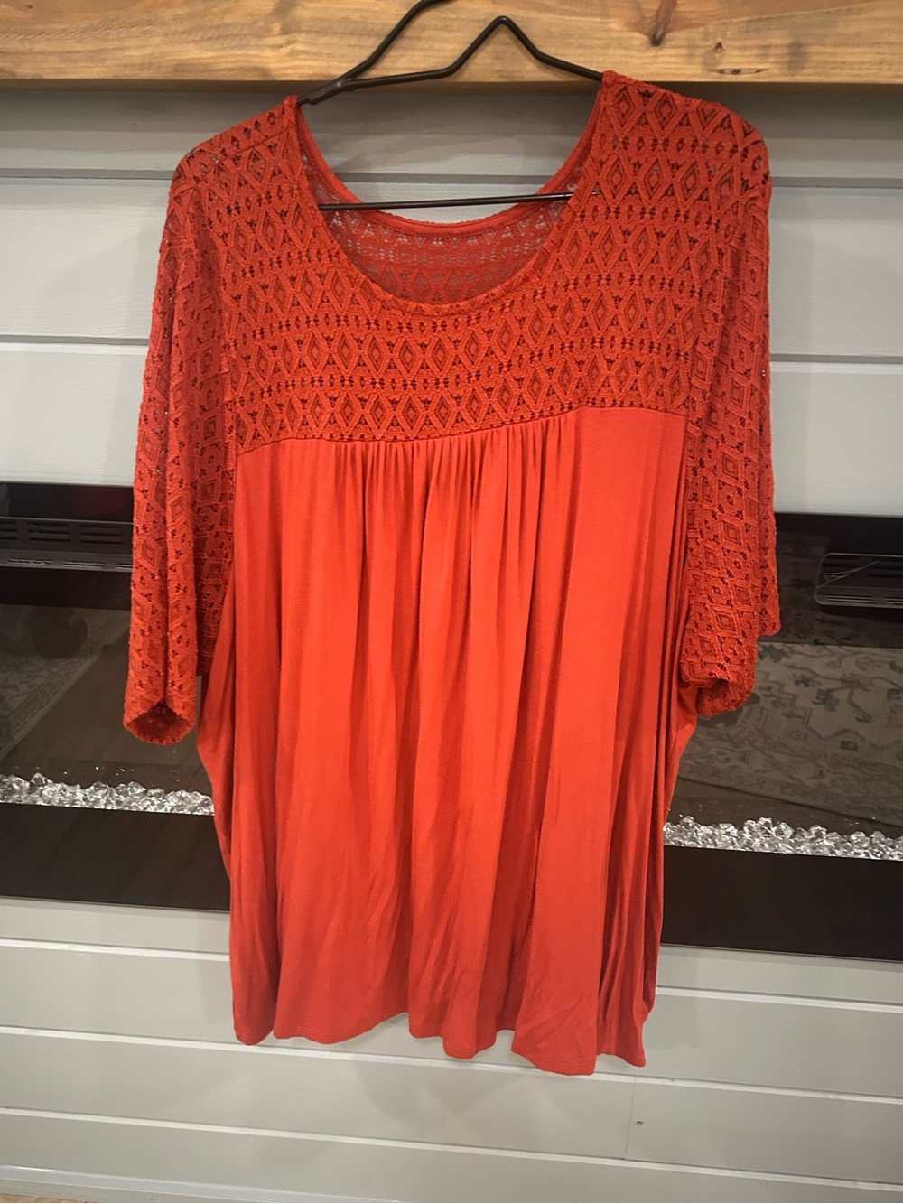 Torrid -Super Soft Top- Lace Yoke - Elbow Length Sleeve - Burnt Orange 4X